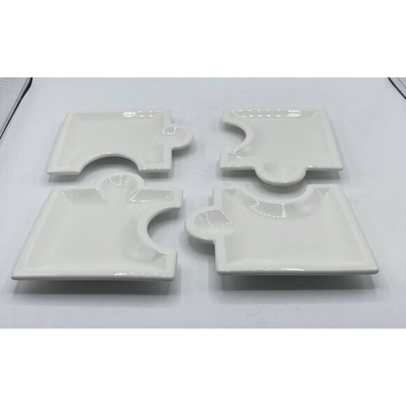 Vintage Syracuse China Set 4 Ceramic 5” X 6” Puzzle Piece Appetizer Plates USA - Picture 5 of 16